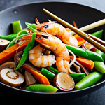 Vibrant Palbochae Stir-Fry**

"A vibrant and colorful Palbochae stir-fry in a wok, featuring shrimp, squid, bamboo shoots, shiitake mushrooms, carrots, and snow peas, bathed in a glossy, balanced sauce. Wok hei visible as light wisps of smoke. Professional food photography, high resolution, perfect lighting, showcasing textures and colors. Safe for work, appropriate content, fully clothed dish, family-friendly, professional."

**