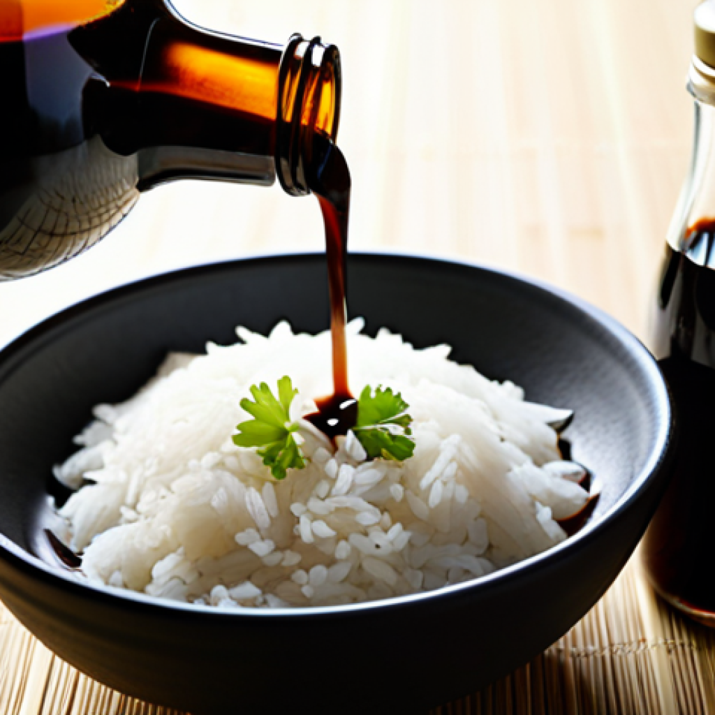 중식 소스 원료 정보 - Soy Sauce Preparation**
"Close-up of a clear glass bottle filled with rich, dark soy sauce, next to...