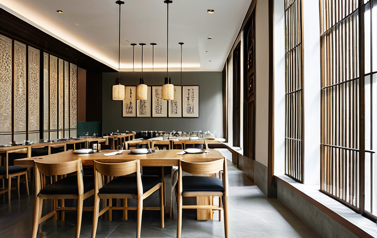 중식당 인테리어 트렌드 - **Image Prompt 1: Modern Minimalist Chinese Restaurant - Serene Elegance**
An interior wide shot...