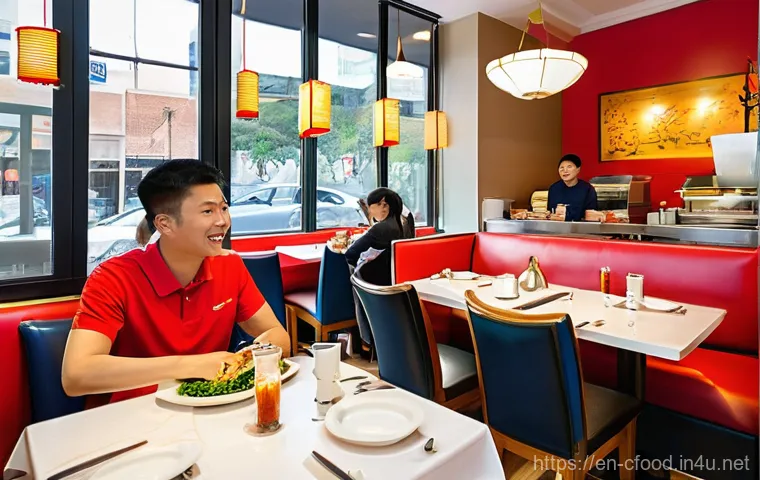 중국집 프랜차이즈 - **Prompt:** "A vibrant, brightly lit interior of a modern Chinese restaurant franchise during a busy...