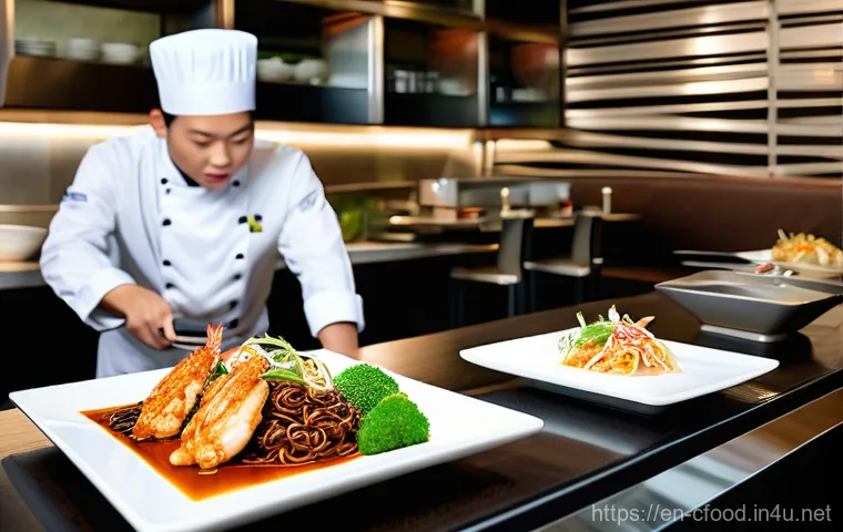 중국집 프랜차이즈 - **Prompt:** "A vibrant, brightly lit interior of a modern Chinese restaurant franchise during a busy...