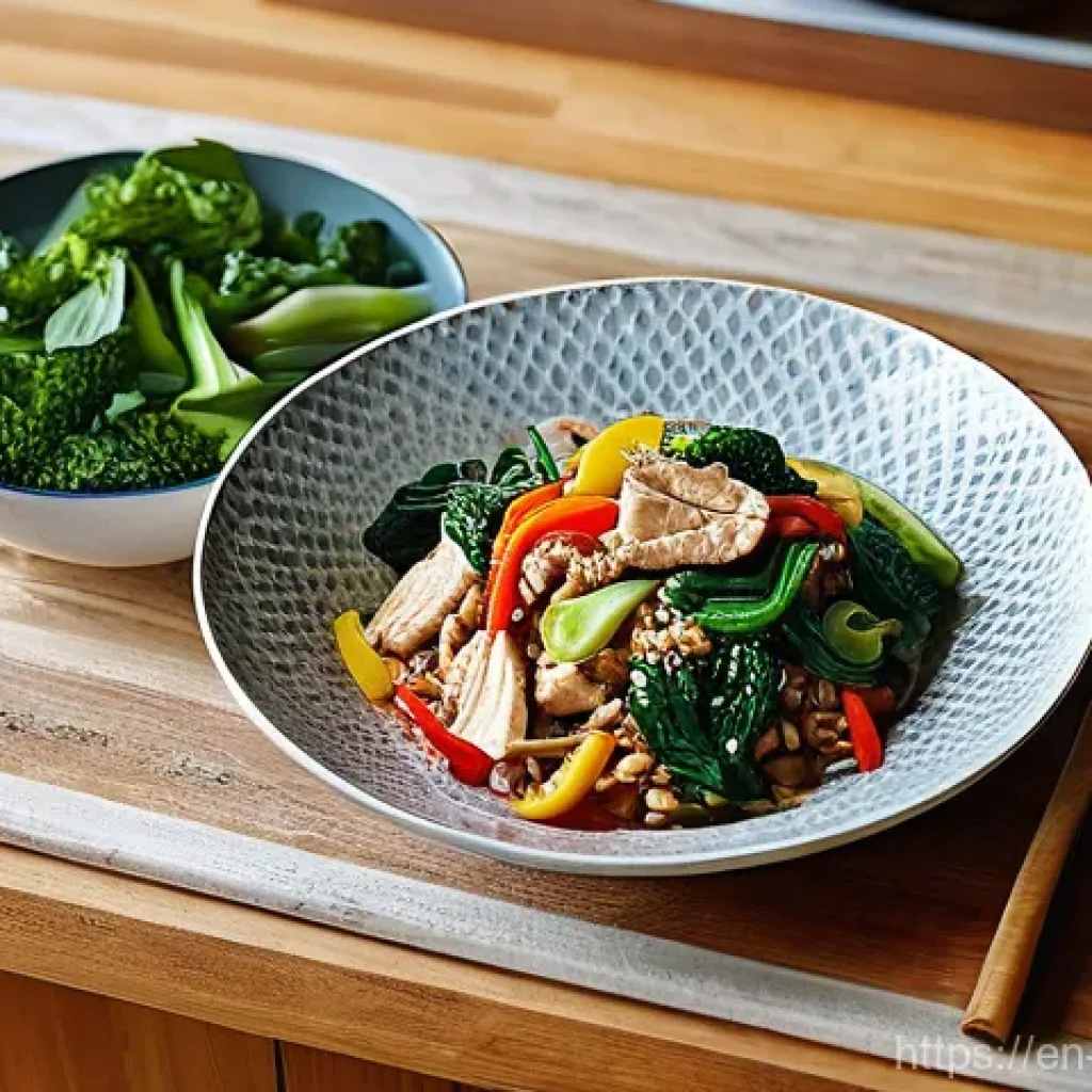 중식 요리의 영양학적 가치 - **Vibrant Home-Cooked Stir-fry Feast:**
A beautifully composed, high-angle shot of a home kitche...