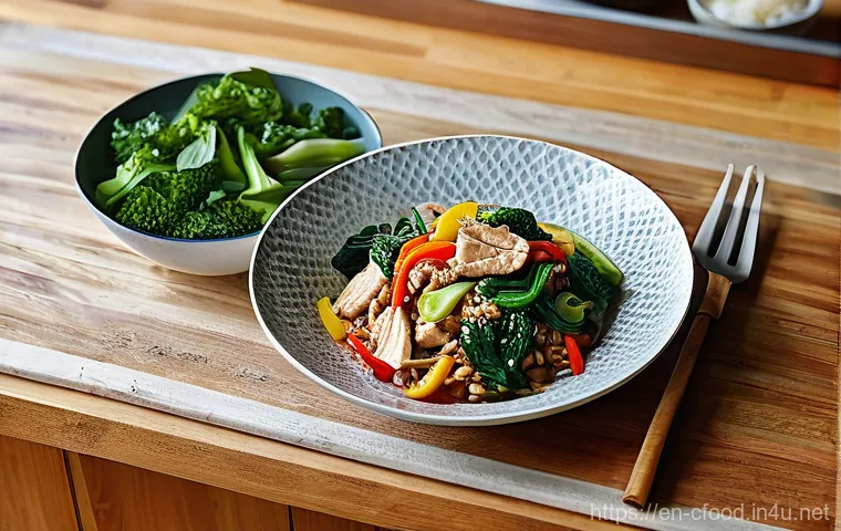 중식 요리의 영양학적 가치 - **Vibrant Home-Cooked Stir-fry Feast:**
A beautifully composed, high-angle shot of a home kitche...