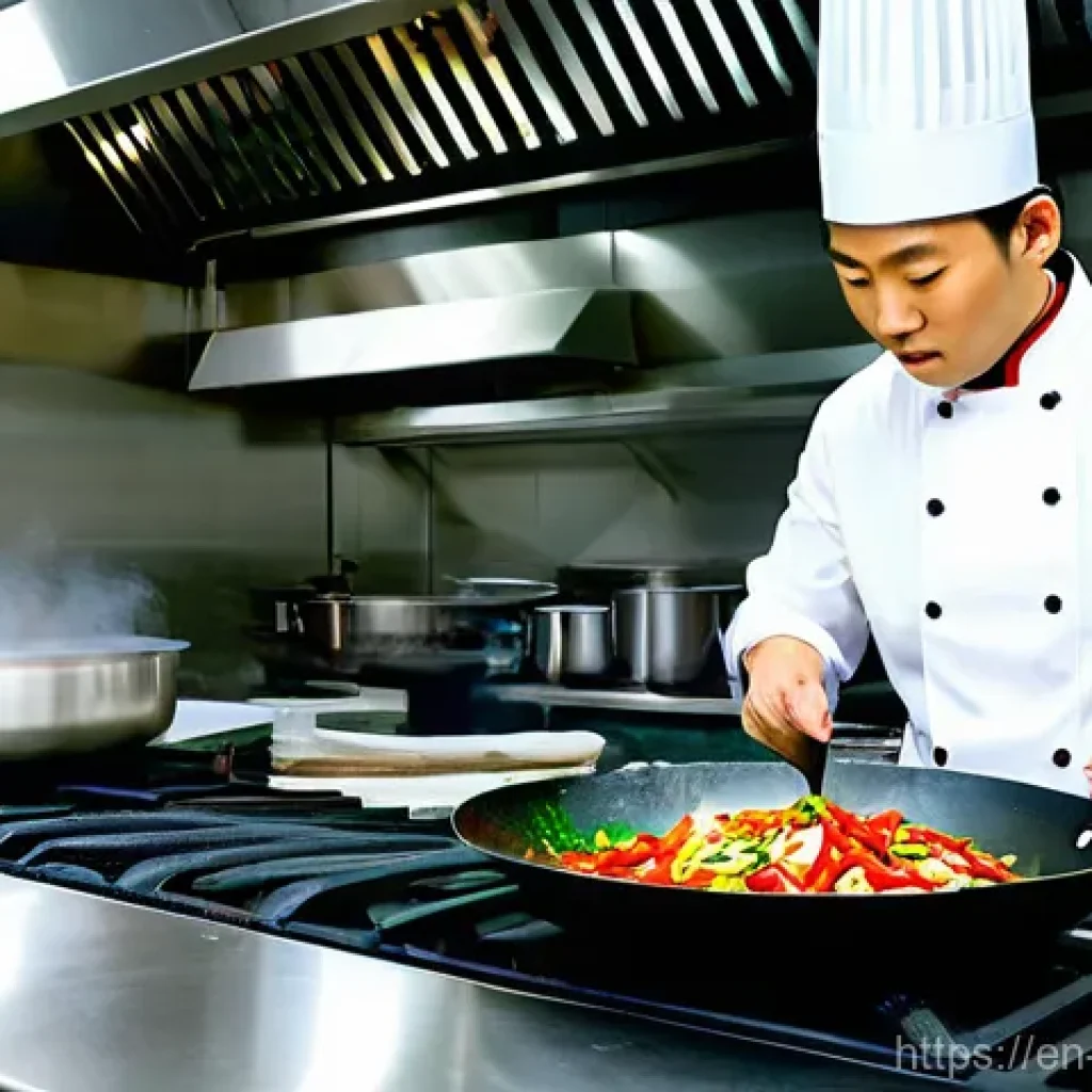 중국 요리학교 - A highly skilled Chinese executive chef, of ambiguous gender and in their late 30s, stands confident...