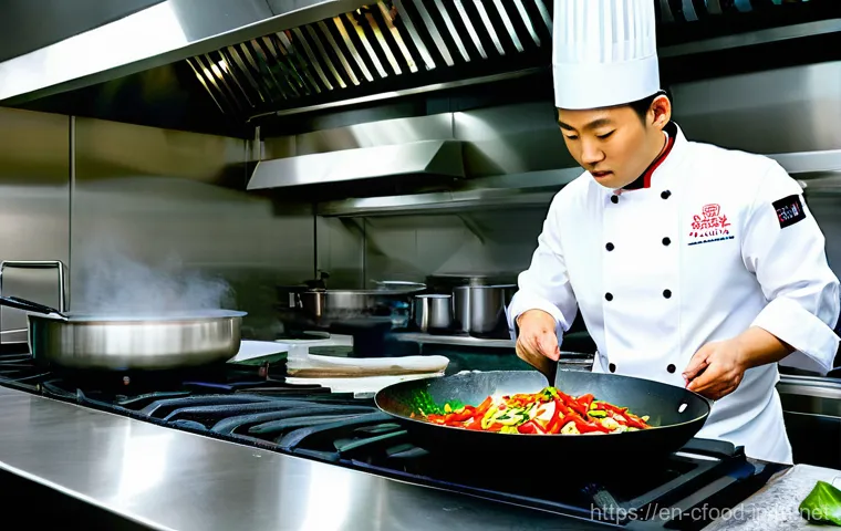 중국 요리학교 - A highly skilled Chinese executive chef, of ambiguous gender and in their late 30s, stands confident...