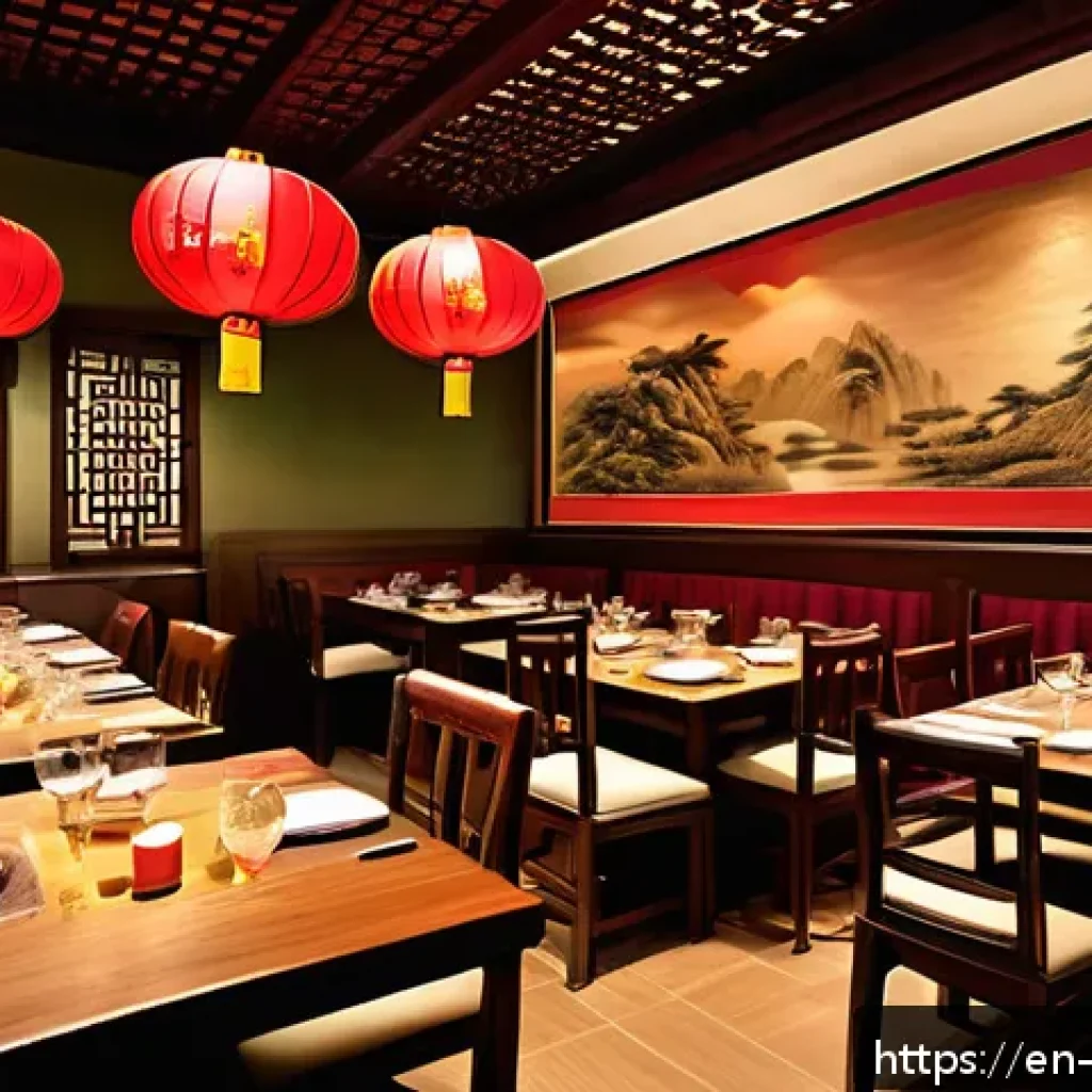 중식 요리 창업 사례 - A warmly lit, authentic Chinese restaurant interior showcasing traditional design elements such as h...
