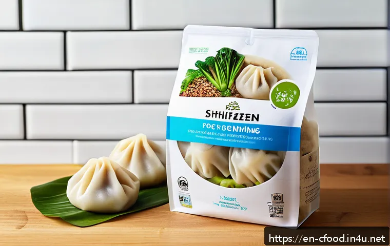 중국 냉동 만두 제조사 - A vibrant, modern frozen dumpling packaging scene showcasing a resealable bag with colorful, high-re...