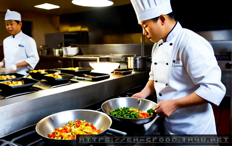 중식 조리사 자격증 - Photorealistic professional Chinese cuisine chef certification practice scene, focused adult culinar...